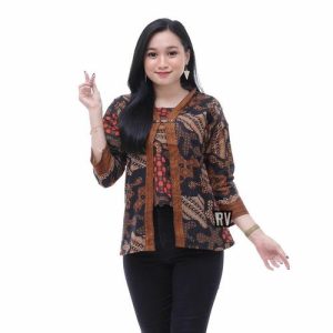 Blouse Batik Kombinasi Etnik Cokelat – Seri Kenanga Santika
