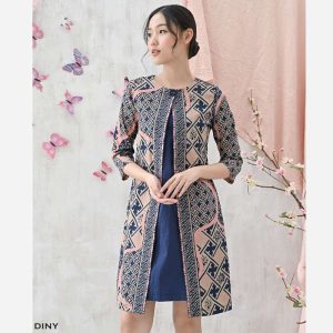 DINY Batik Outer Dress – Set Dress Navy dengan Outer Motif Etnik Warna Pink Navy
