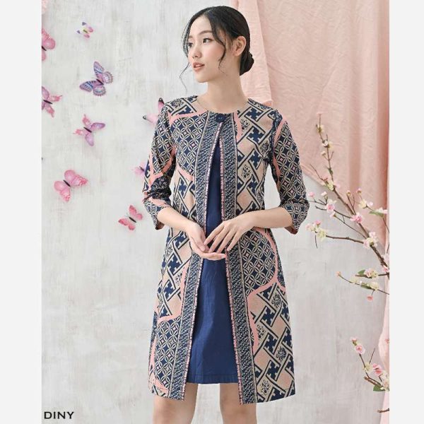 DINY Batik Outer Dress – Set Dress Navy dengan Outer Motif Etnik Warna Pink Navy